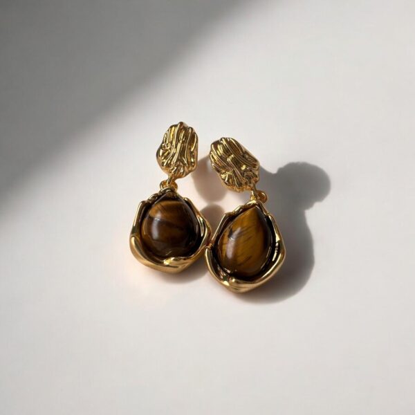 Elegant Imitation Stone Earrings in Amber Hue - Image 3