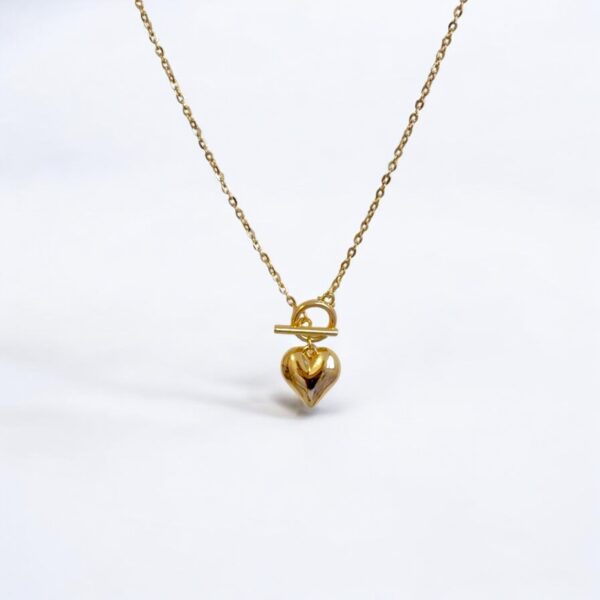 Elegant Gold Heart Necklace T-Bar Clasp