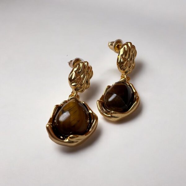 Elegant Imitation Stone Earrings in Amber Hue - Image 2